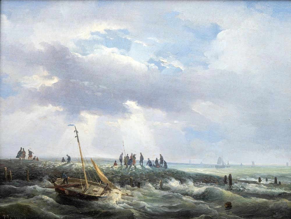 Wijnand Nuyen-38-Personaggi in attesa su un frangiflutti durante una tempesta